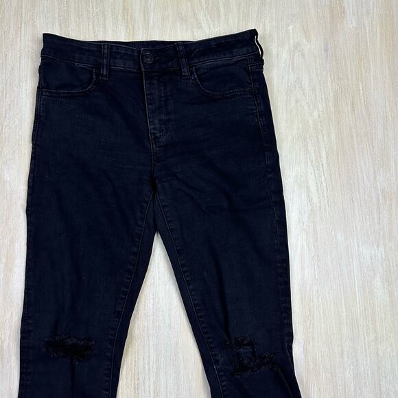 American Eagle Ne(x)t Level Stretch Black Distressed Skinny Jegging Jeans Size 8 - Picture 3 of 15
